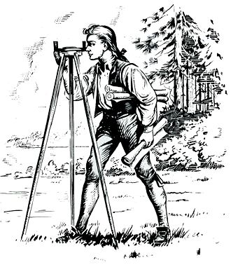 Ink sketch of young George Washington surveying the area at the Pope's Creek Plantation. (National Park Service)